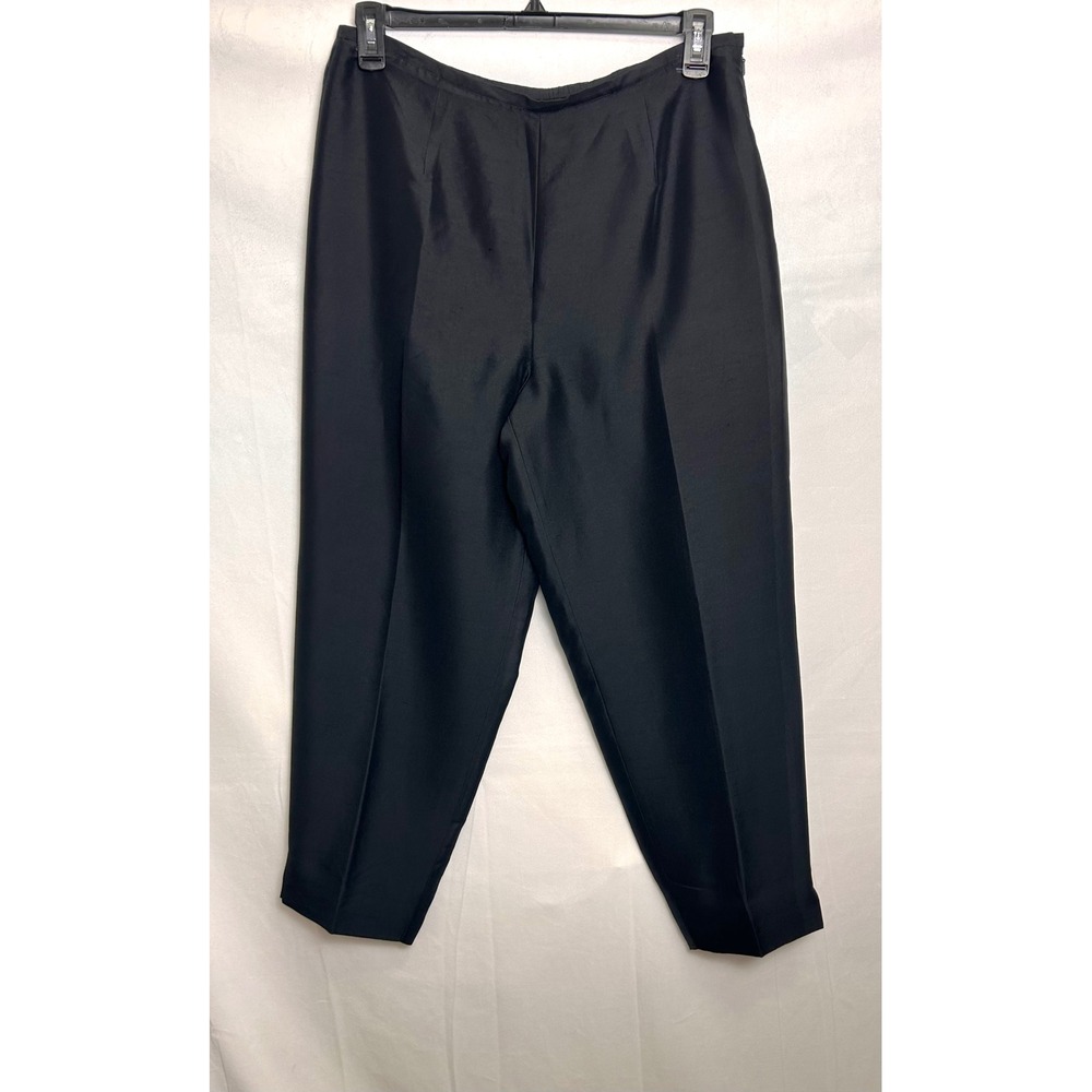 NWT Preston & York Womens Black 100% Silk Straight Leg Trousers Size L Side Zip